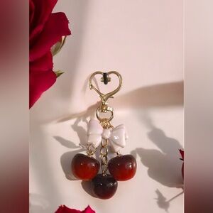Cherry Bag charm or key holder with pink bow